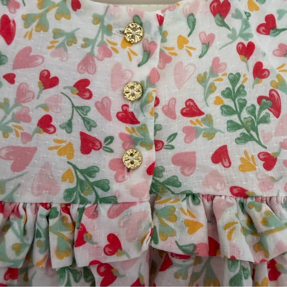 Girls Floral Heart Print and Bluet Dresses - Pink & Blue - Picture 6 of 7